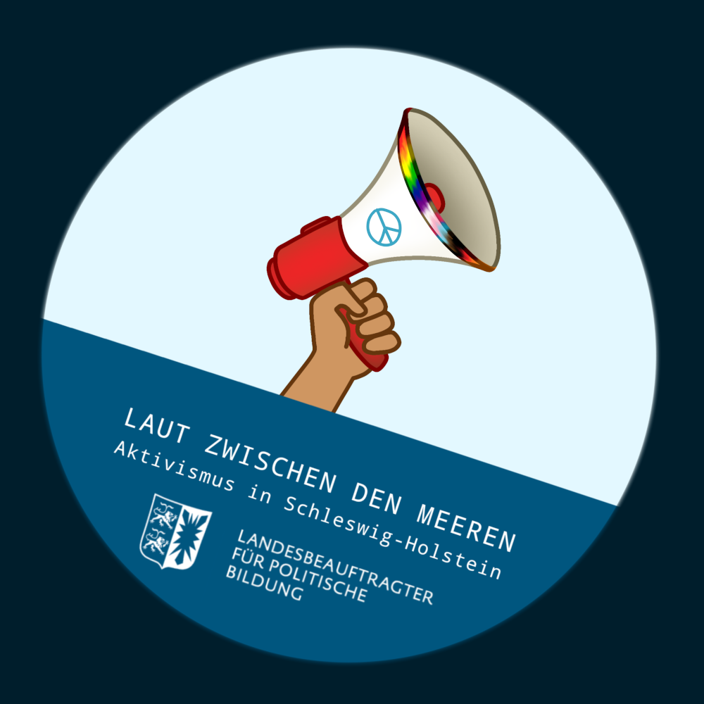 eine Hand hält ein Megafon, darunter das Logo des LBpB