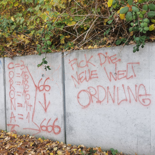 Graffiti "Fick die neue Weltordnung"