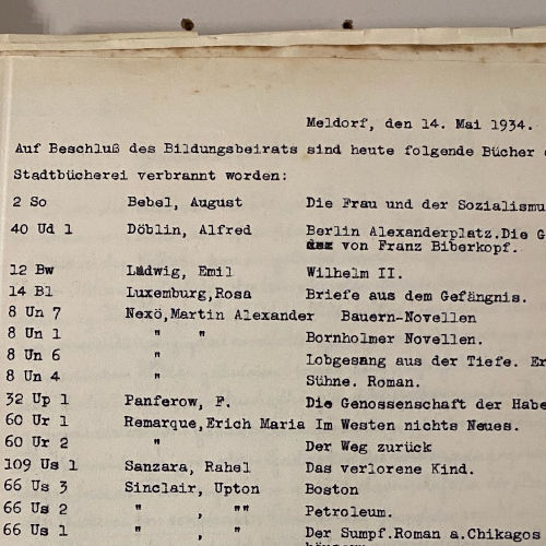 Bücherverbrennung der Nationalsozialisten - Liste aus Meldorf